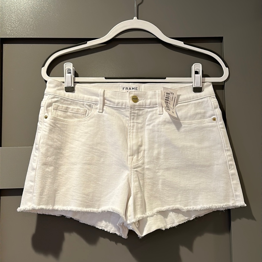 Frame White denim shorts
